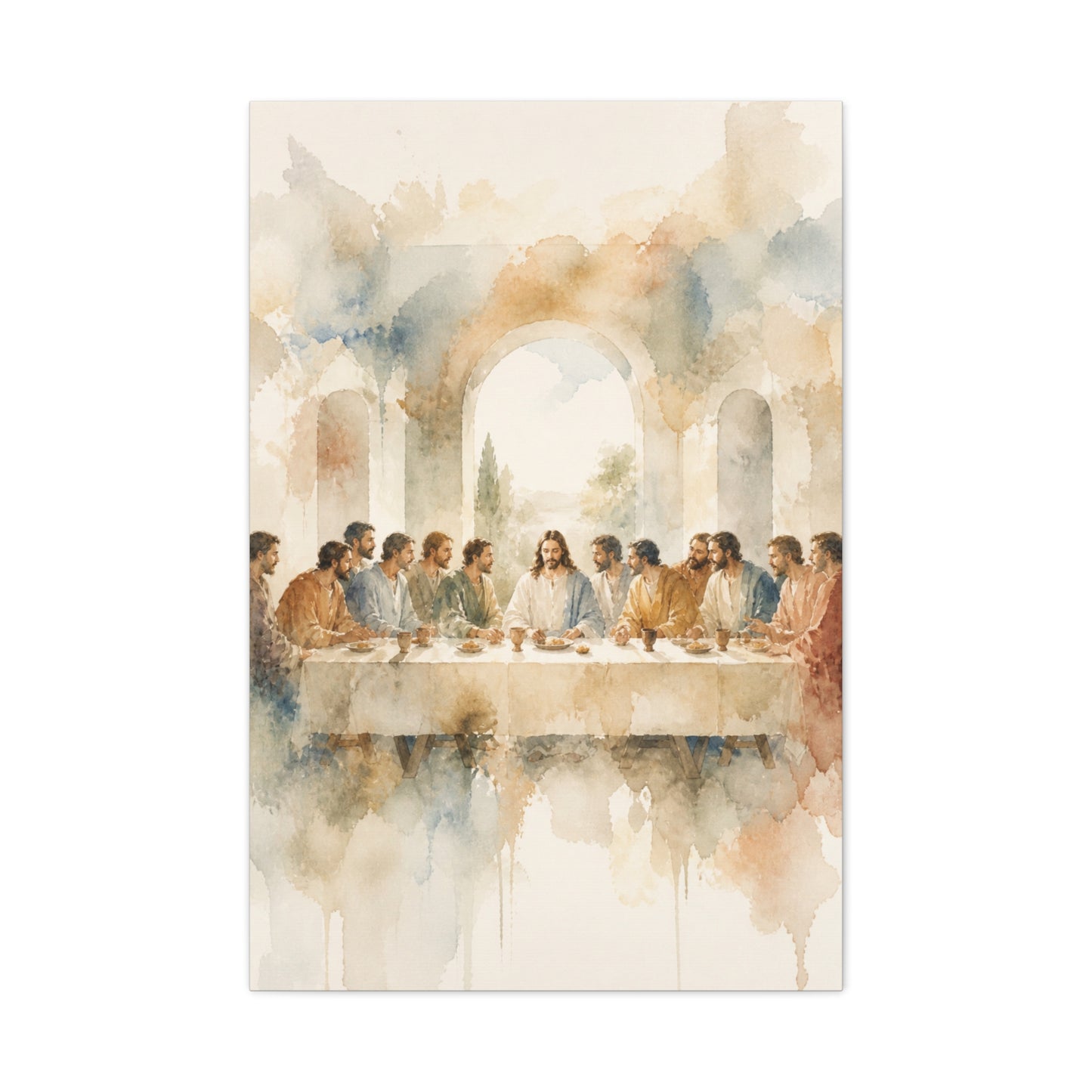 Soft Watercolor Last Supper Composition Wall Art & Canvas Print