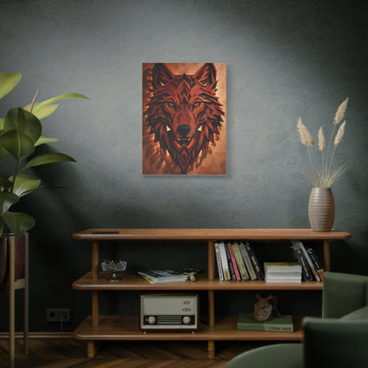 Geometric Carved Wood Wolf Head Sculpture Wall Art & Canvas Print