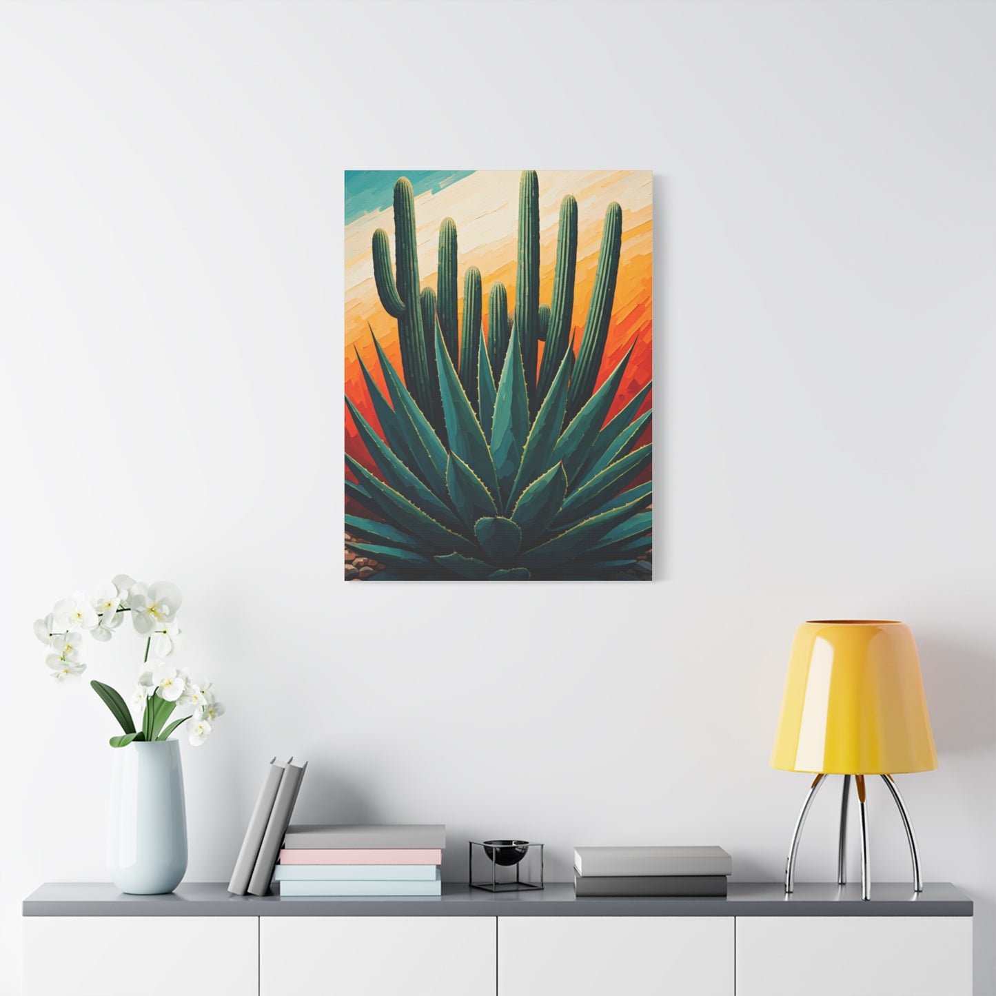 Agave Foreground Desert Saguaro Painting Wall Art & Canvas Prints
