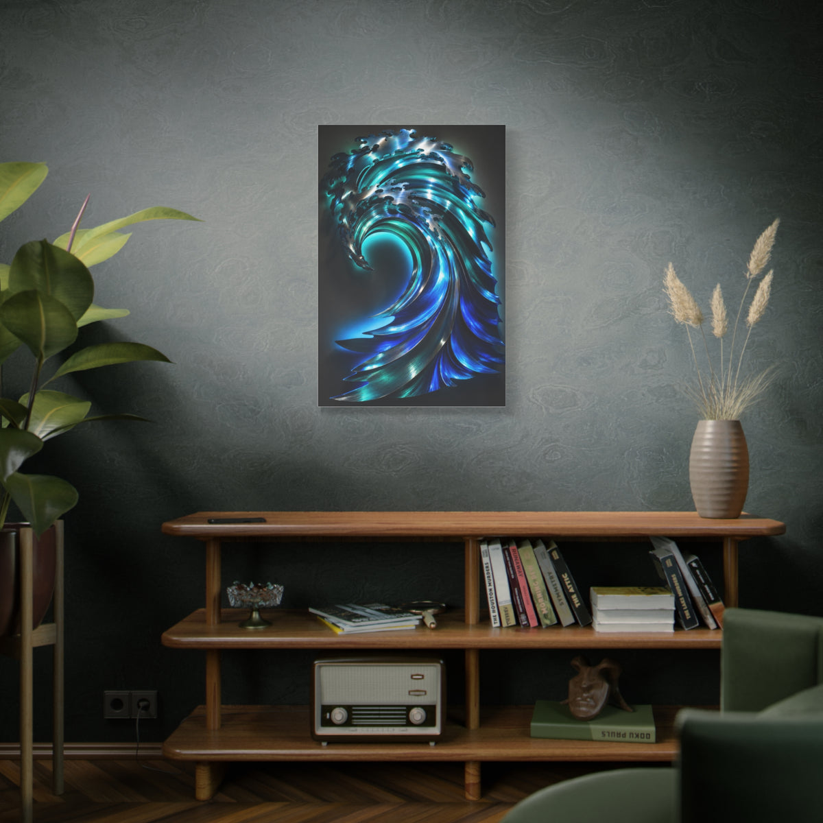 Illuminated Blue Wave Light Sculpture Wall Art & Canvas Print