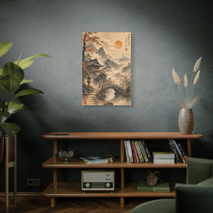 Kyoto Temple Bridge Mist Landscape Wall Art & Canvas Print
