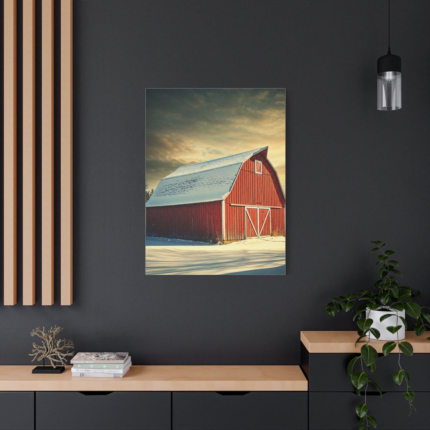 Red Winter Barn in Snow Wall Art & Canvas Prints
