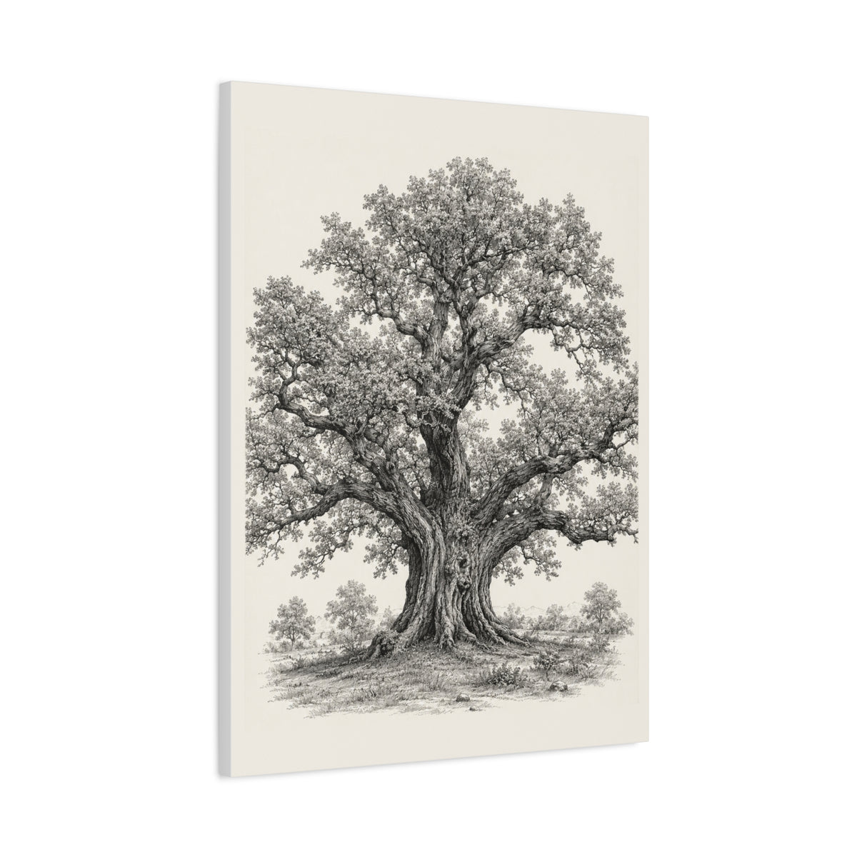 Detailed Engraved Oak Study Trees Wall Art & Canvas Print