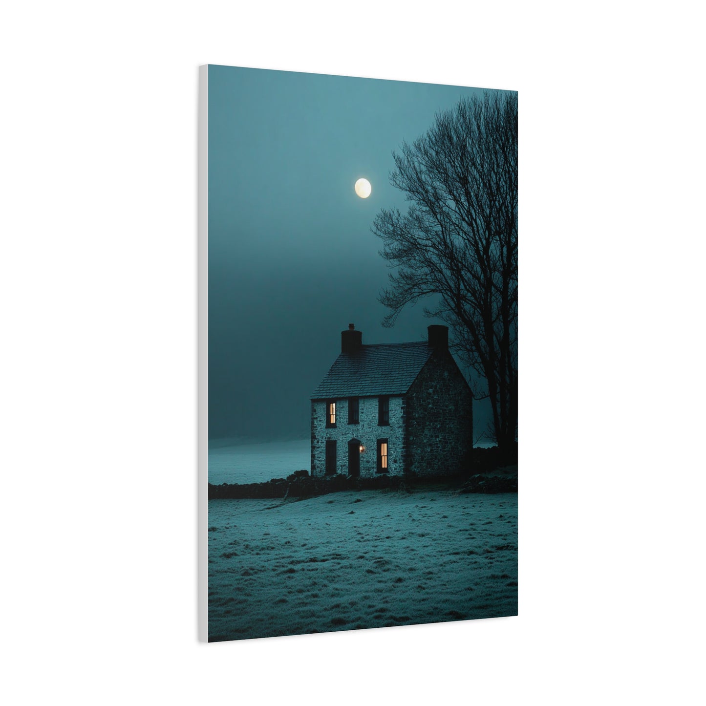 Gothic Farmhouse Moonlight Scene Wall Art & Canvas Print