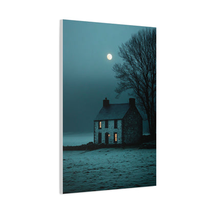 Gothic Farmhouse Moonlight Scene Wall Art & Canvas Print