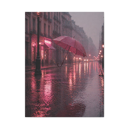 Dreamy Pink Umbrella Rain Scene Wall Art & Canvas Print