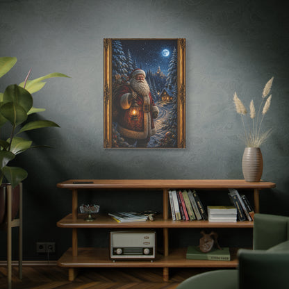 Moonlit Winter Forest Santa Wall Art & Canvas Print
