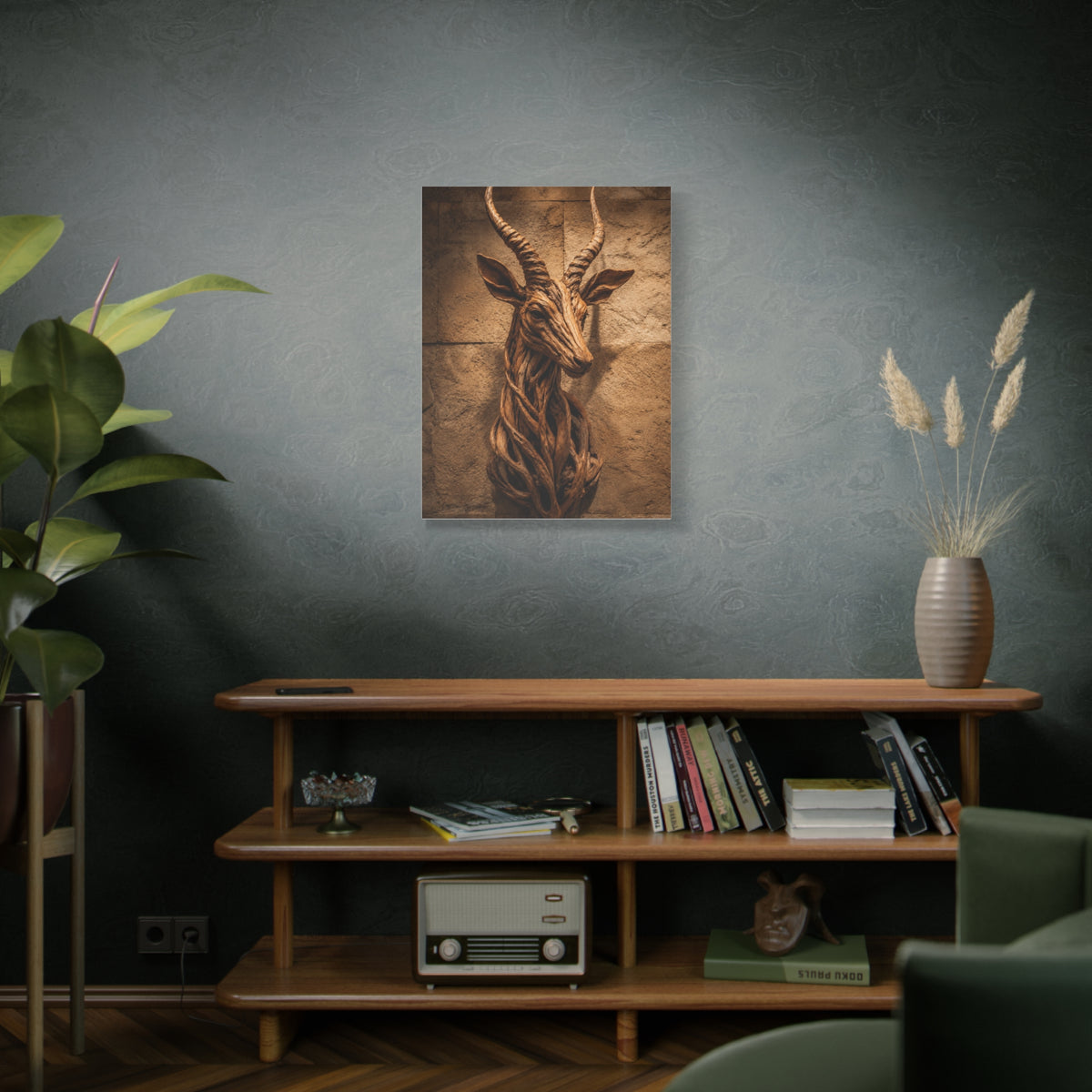 Teak Root Antelope Sculptural Mount Wall Art & Canvas Print