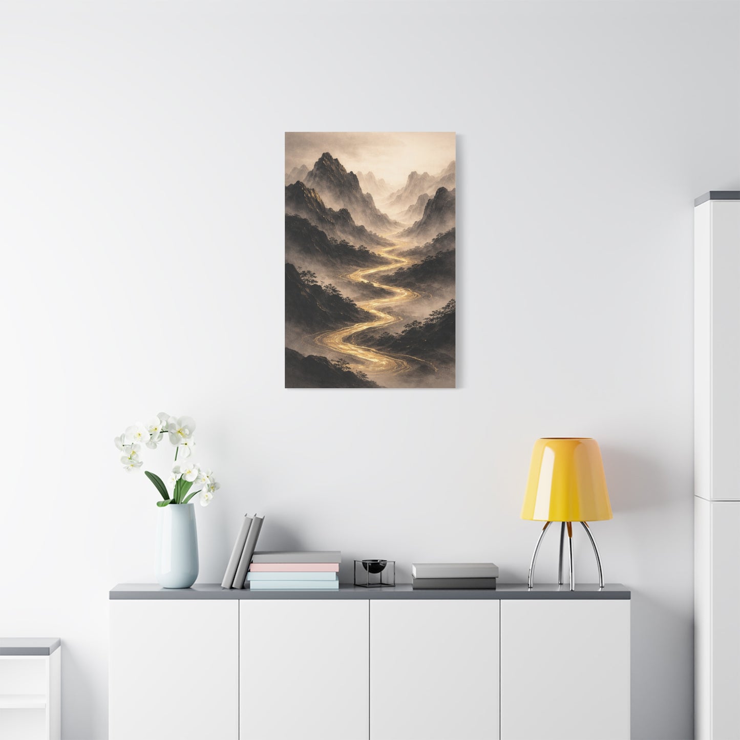 Gold River Mountain Landscape Wall Art & Canvas Print