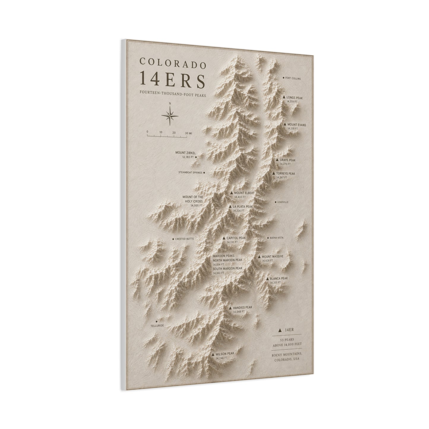 Colorado 14ers Relief Map Wall Art & Canvas Print