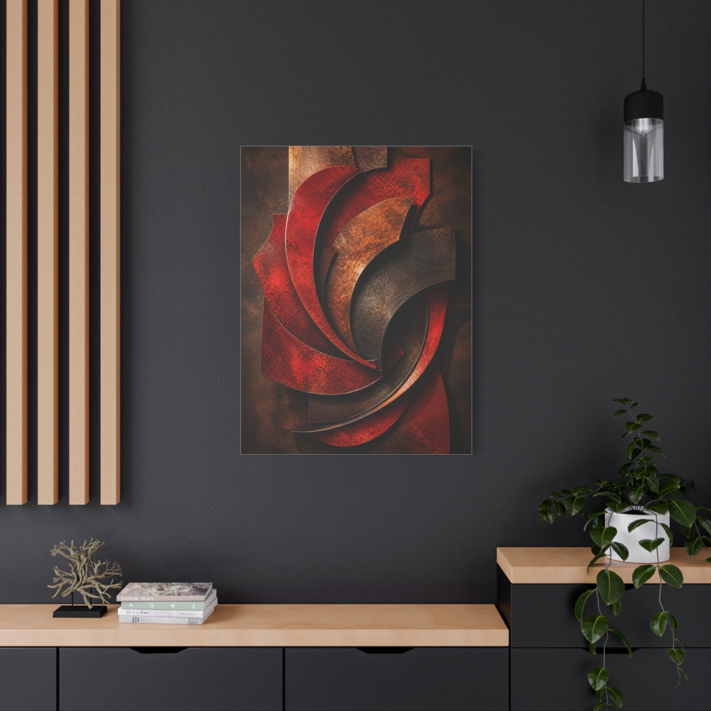 Sculptural Red Metal Wave Composition Wall Art & Canvas Print