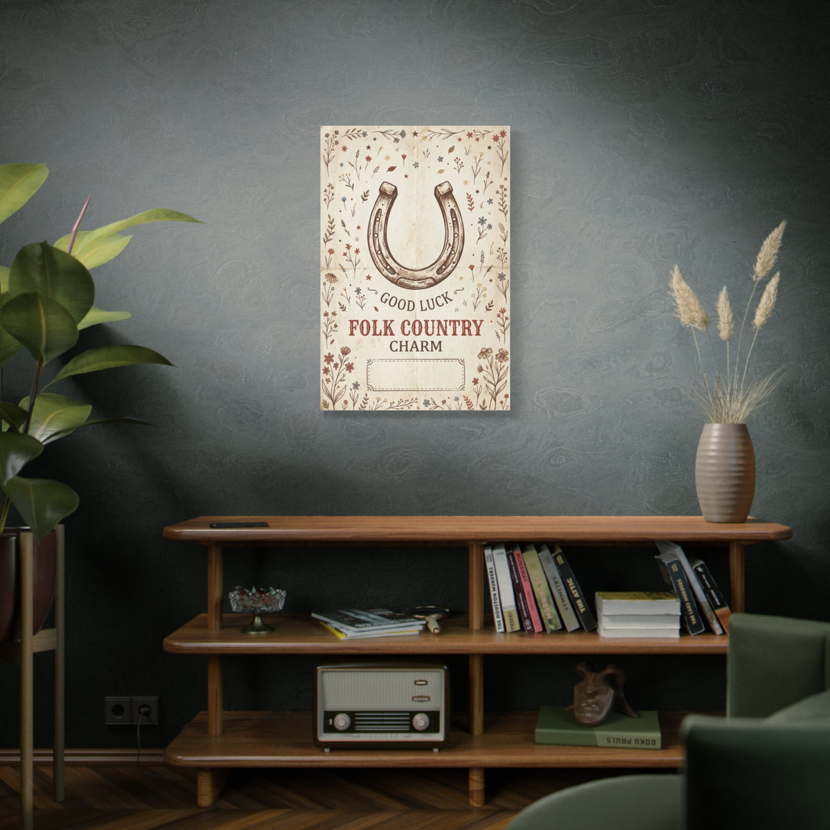 Rustic Horseshoe Folk Charm Poster Wall Art & Canvas Print