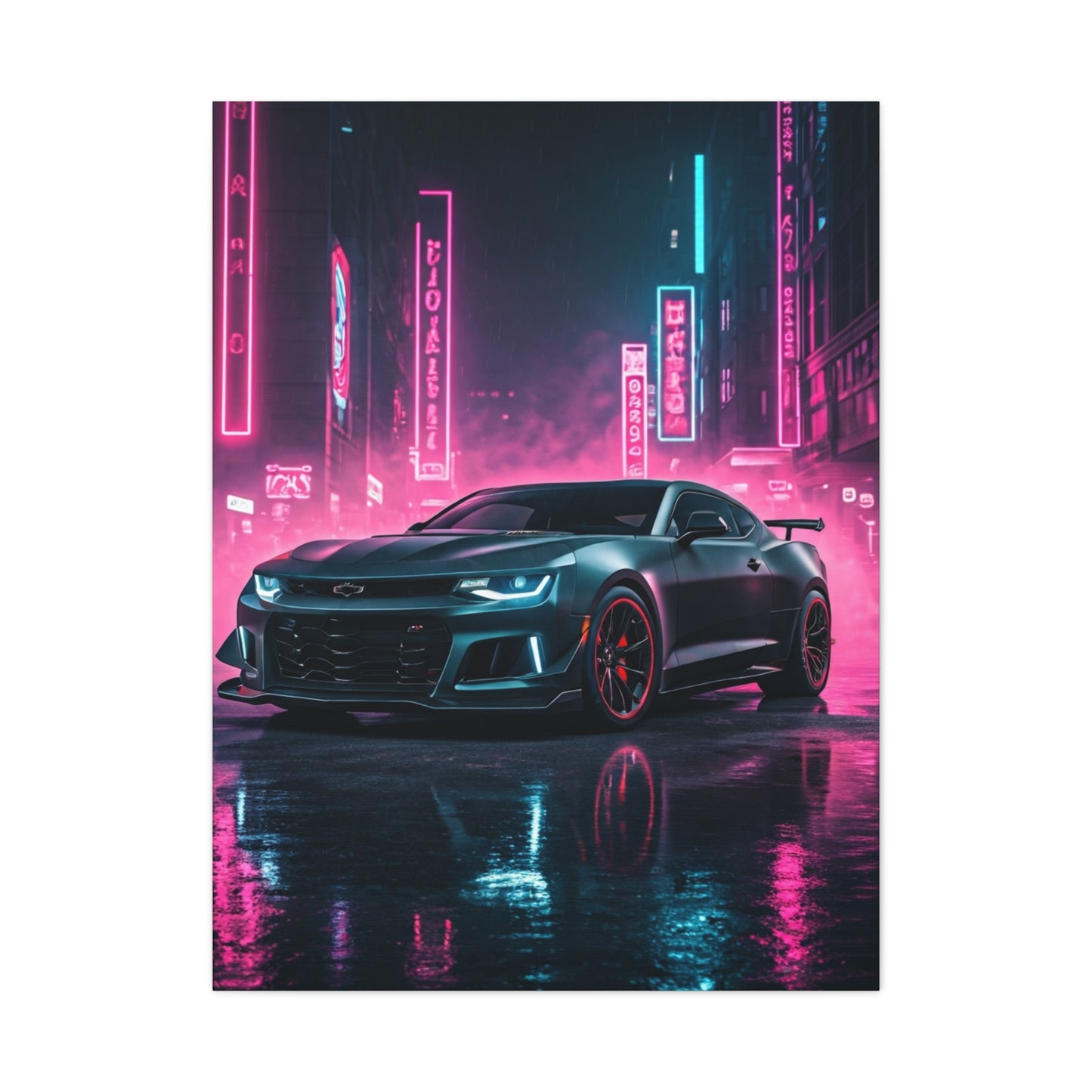 Chevrolet Camaro ZL1 1LE Neon City Background Wall Art & Canvas Prints