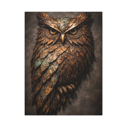 Rustic Metal Feather Owl Sculpture Wall Art & Canvas Print
