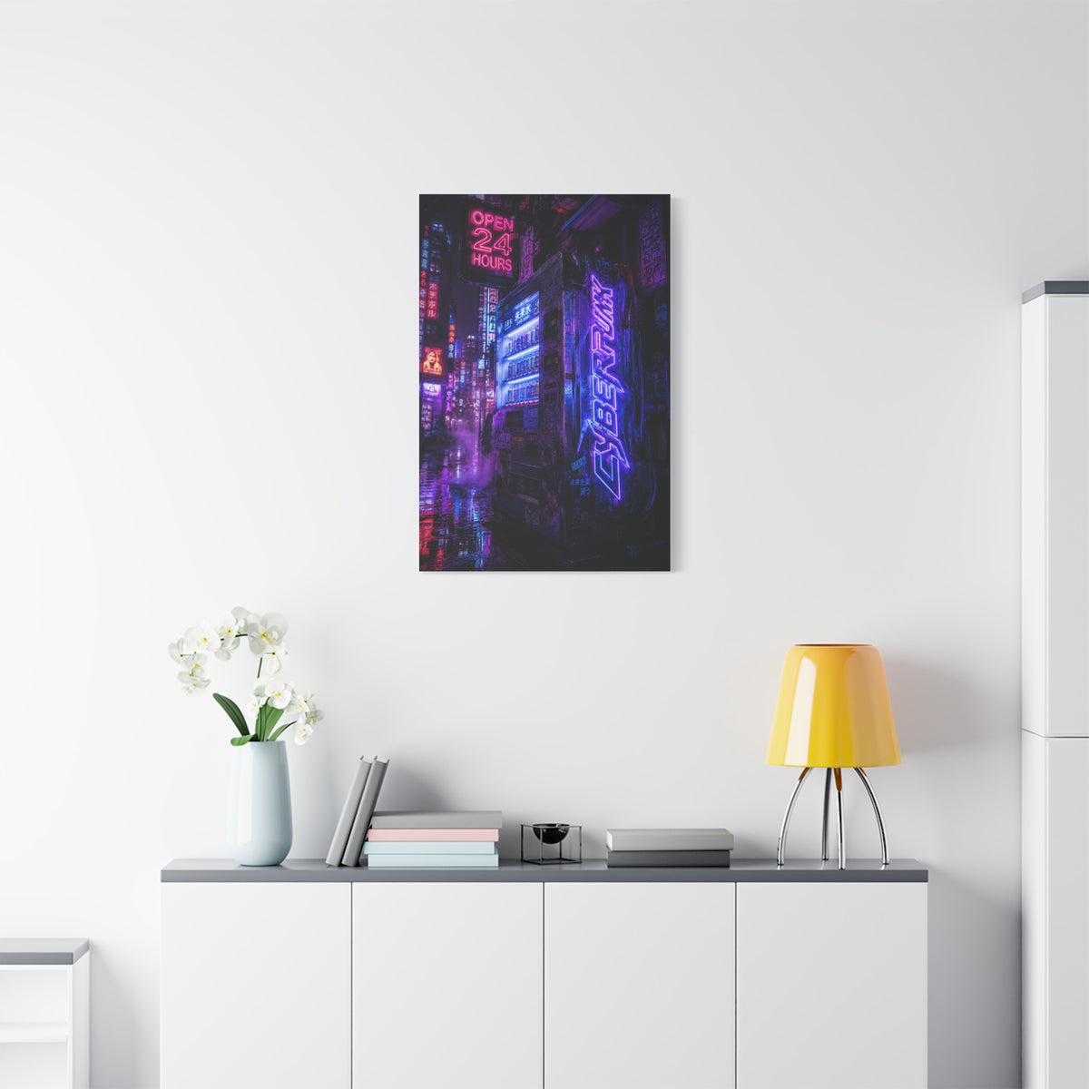 Cyberpunk Neon Vending Alley Street Wall Art & Canvas Print