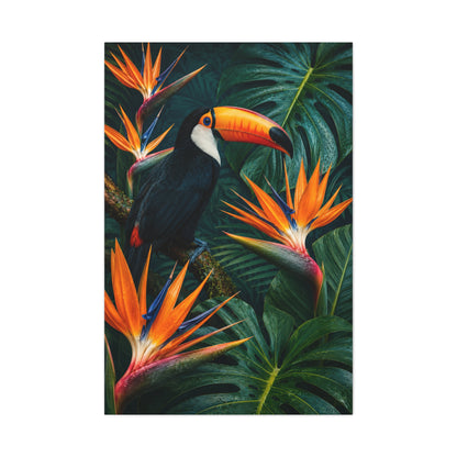 Tropical Toucan & Bird of Paradise Luxe Jungle Tropical Wall Art & Canvas Print