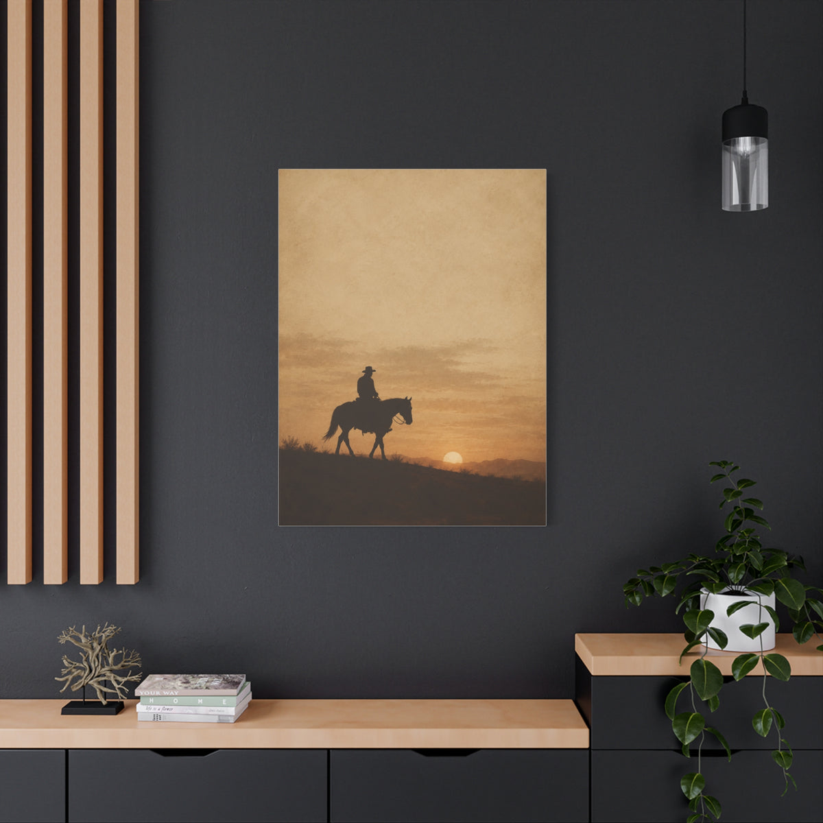 Vintage Cowboy Sunset Horizon Scene Wall Art & Canvas Print