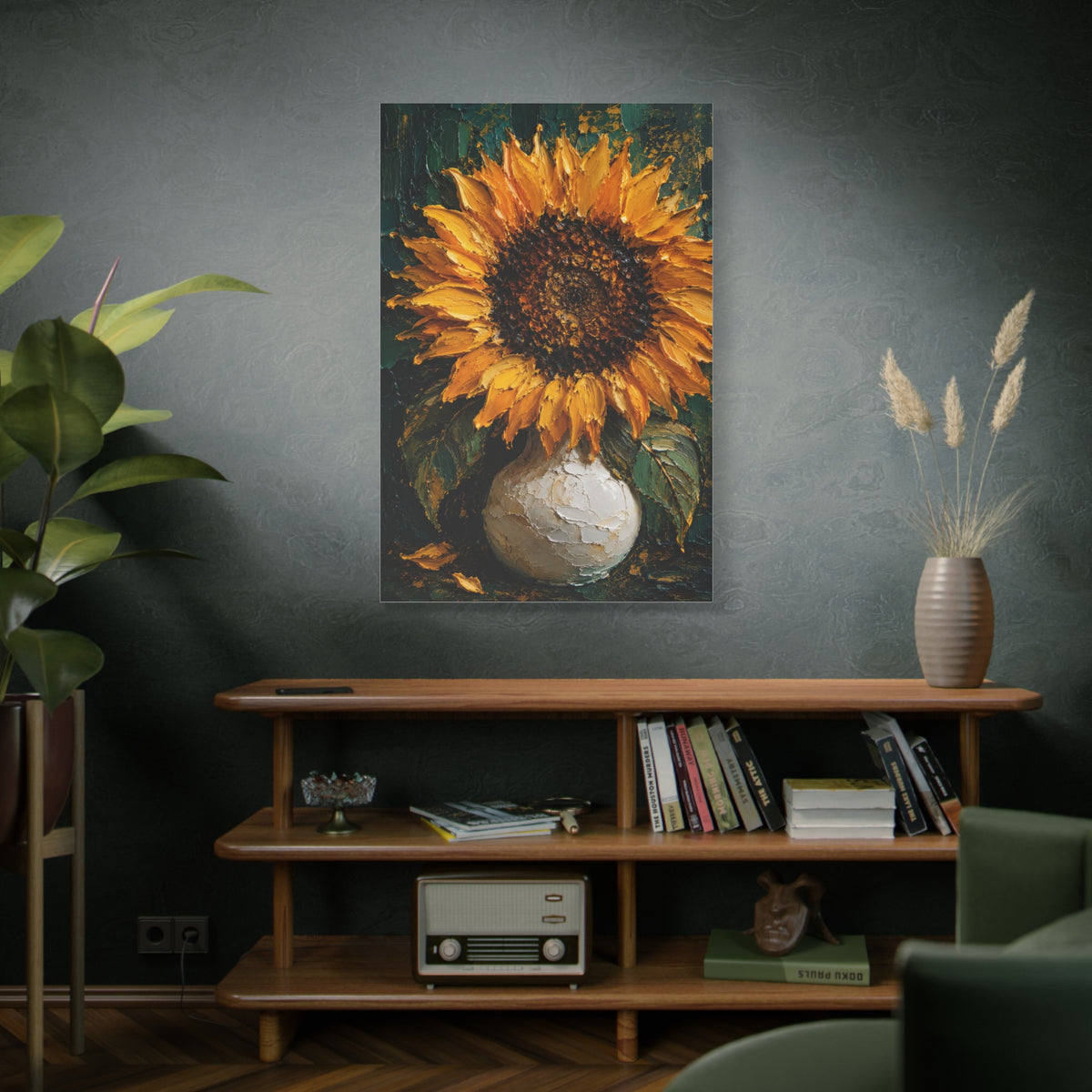 Luxury Impasto Sunflower Vase Painting Wall Art & Canvas Print