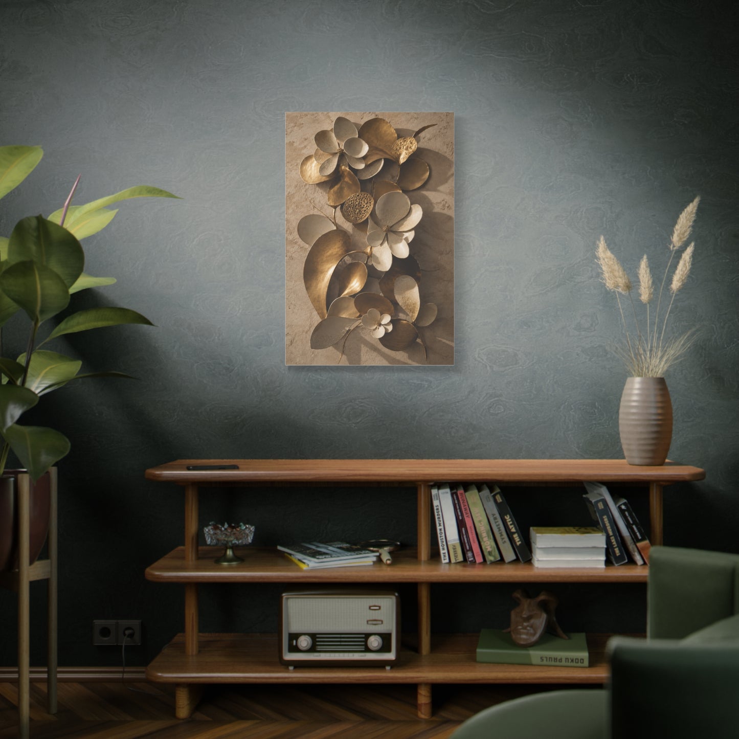 Brass and Ceramic Floral Relief Wall Art & Canvas Print