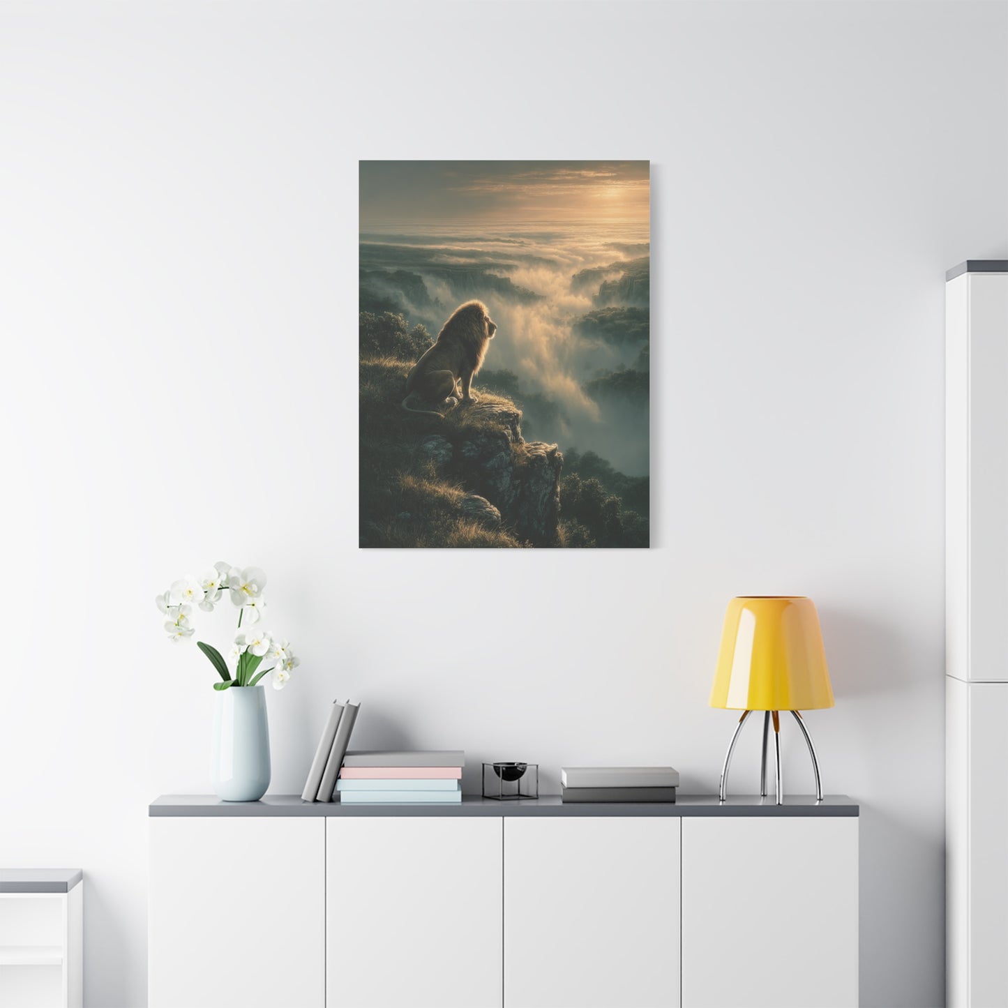 Lion on Cliff at Sunrise Sovereign View Wall Art & Canvas Print