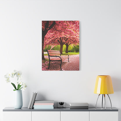 Cherry Blossom Park Bench Serenity Wall Art & Canvas Prints