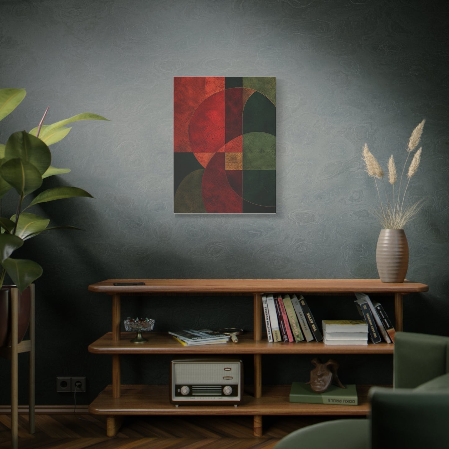 Red and Emerald Geometric Abstract Wall Art & Canvas Print