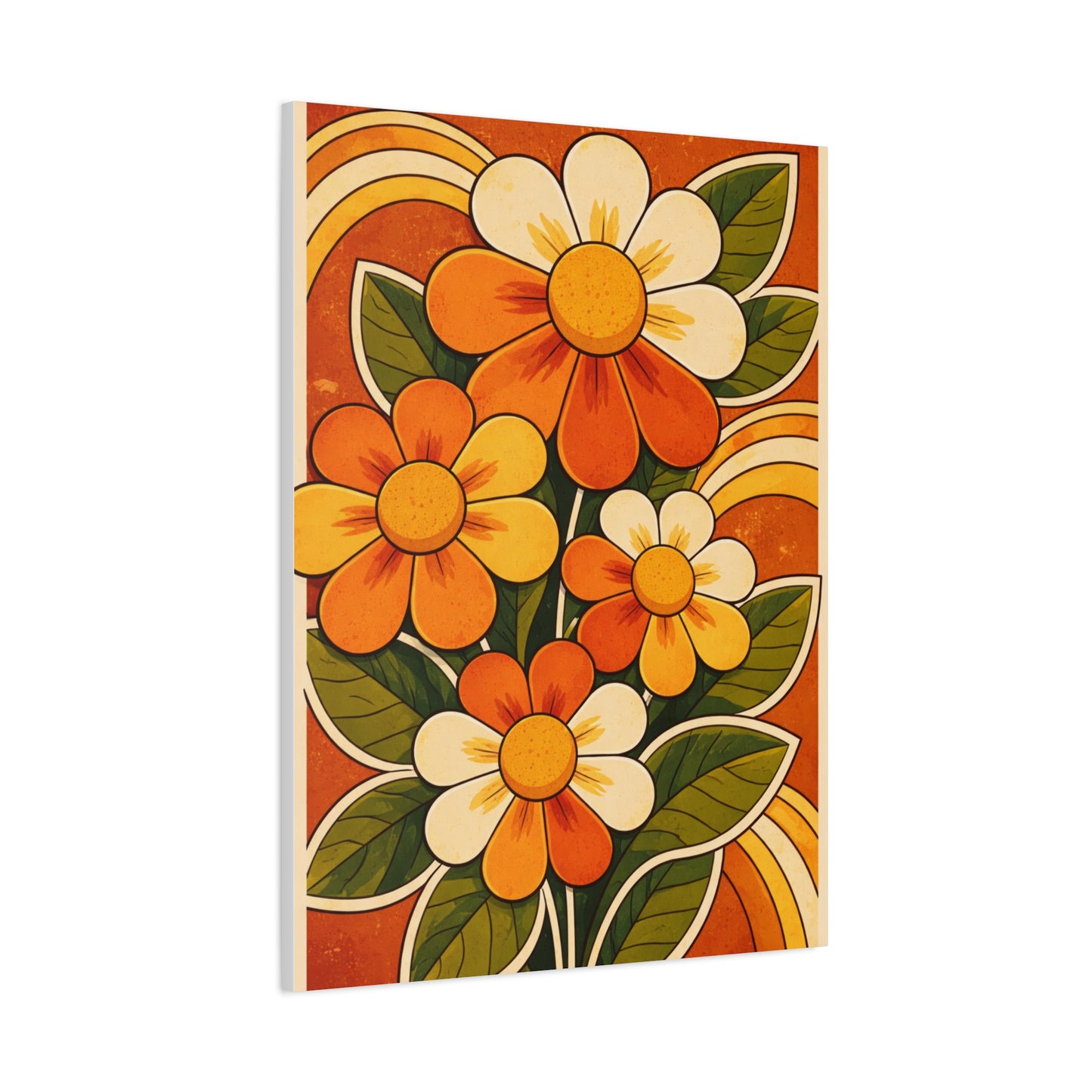 Vintage Groovy Floral Orange Composition Wall Art & Canvas Print