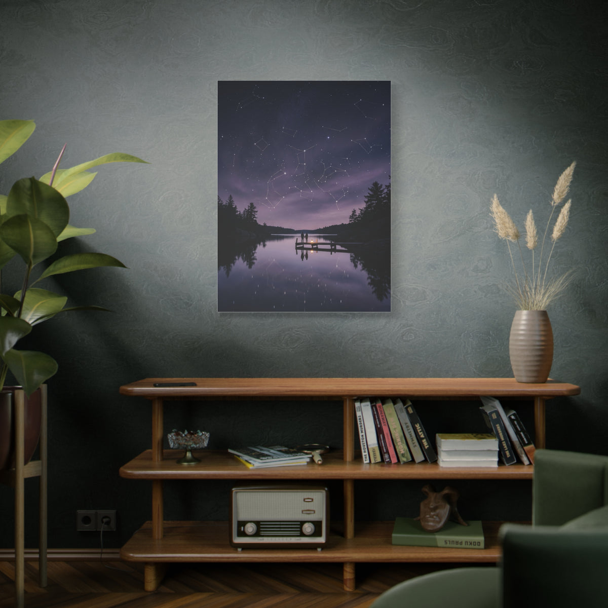 Starlit Reflection Lovers Minimal Scene Wall Art & Canvas Print