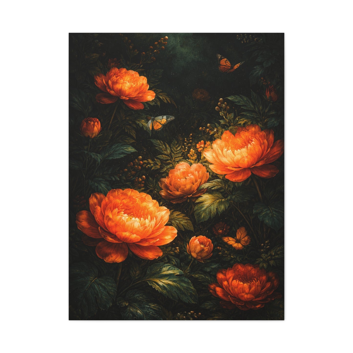 Dark Botanical Orange Bloom Study Wall Art & Canvas Print