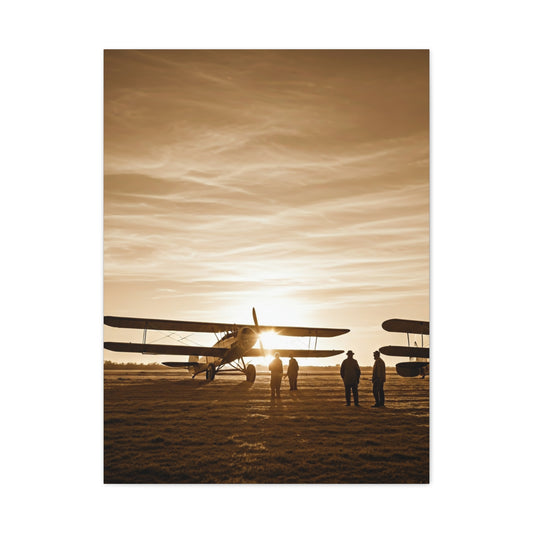 Vintage Airfield Sunset Silhouette Wall Art & Canvas Prints