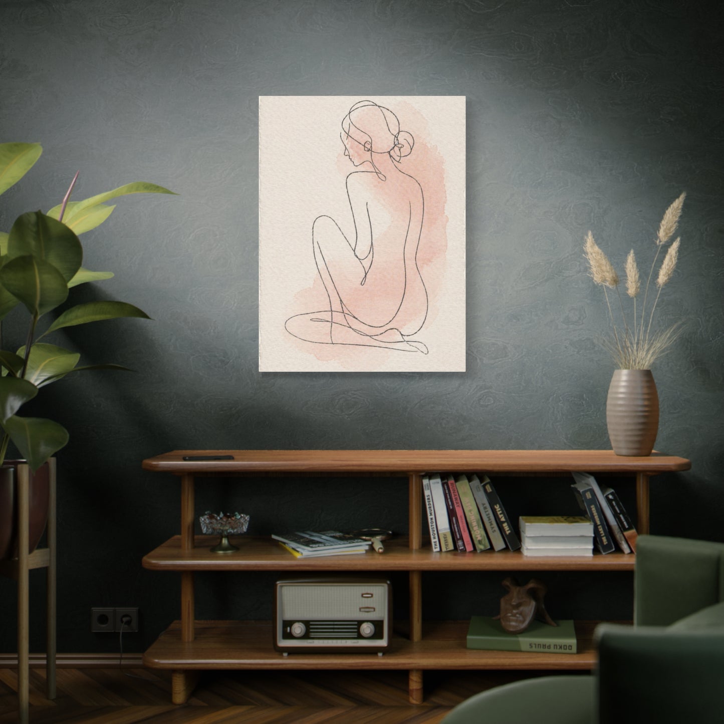 Minimal Blush Line Figure Wall Art & Canvas Print