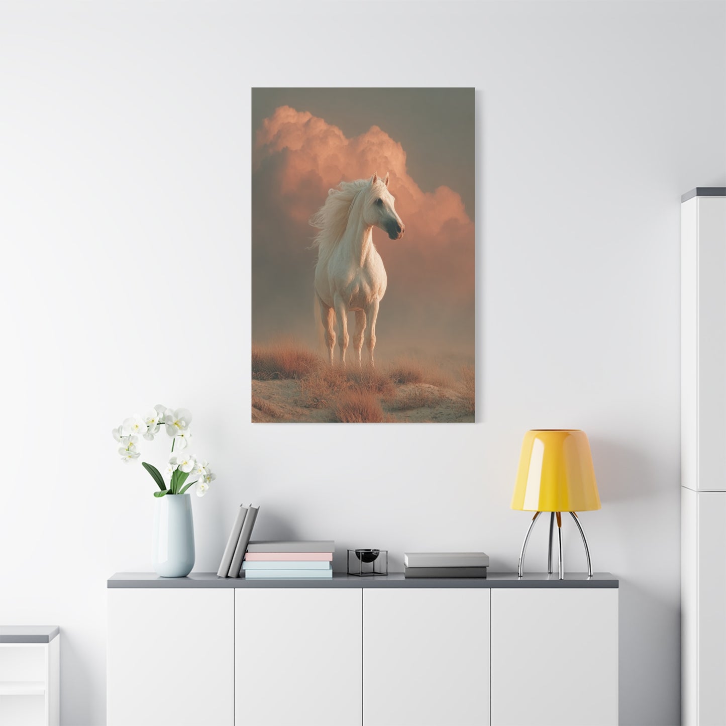 White Arabian Horse Golden Cloud Portrait Wall Art & Canvas Print
