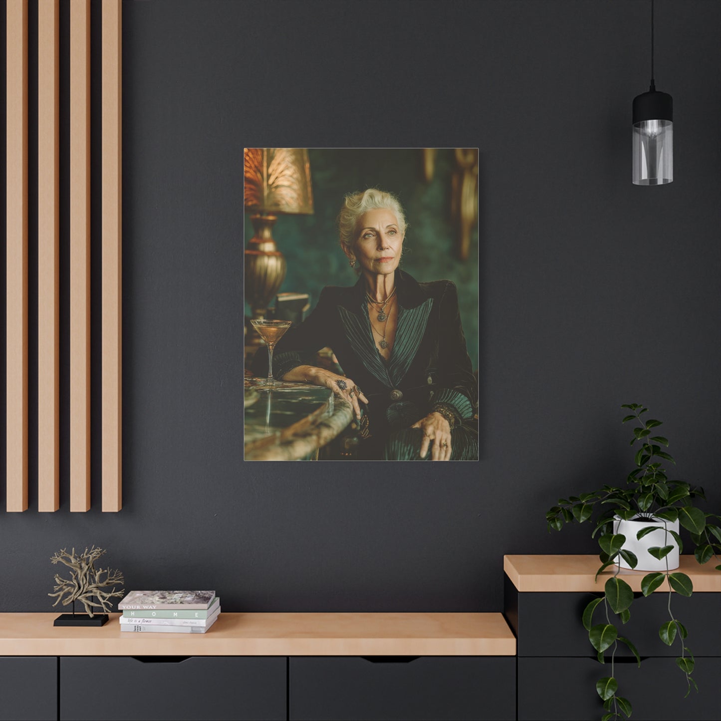 Silver-Haired Woman Martini Portrait Wall Art & Canvas Print