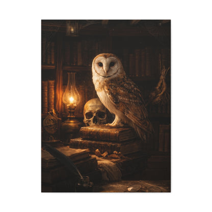Dark Academia Majestic Barn Owl Library Study Wall Art & Canvas Print