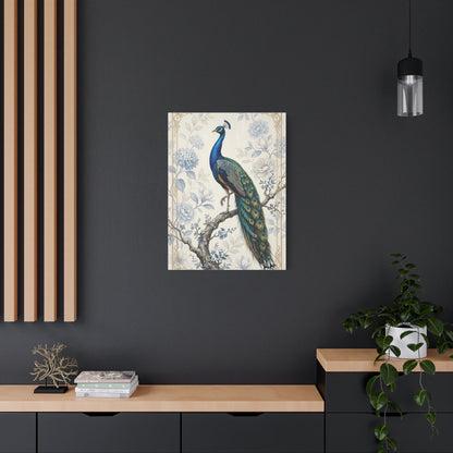 Elegant Blue Botanical Peacock Wall Art & Canvas Print