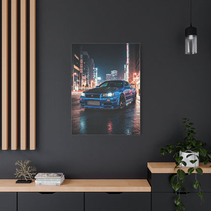 Nissan Skyline GT-R R34 City Rain Reflections Wall Art & Canvas Prints