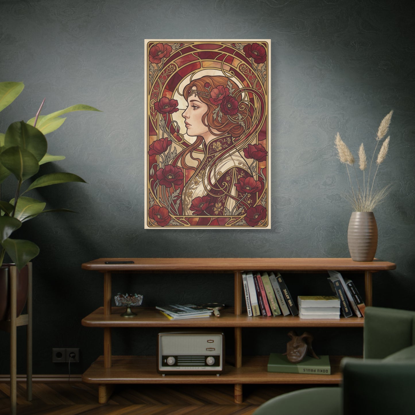 Art Nouveau Red Poppy Muse Portrait Wall Art & Canvas Print