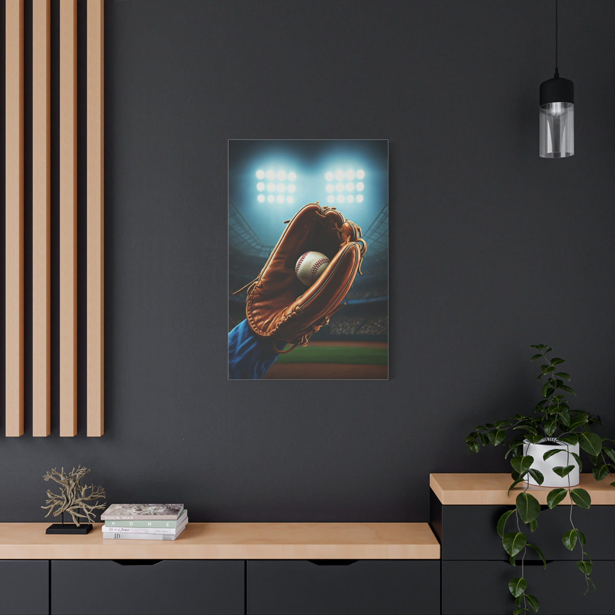 Baseball Glove Catch Under Stadium Lights Wall Art & Canvas Prints