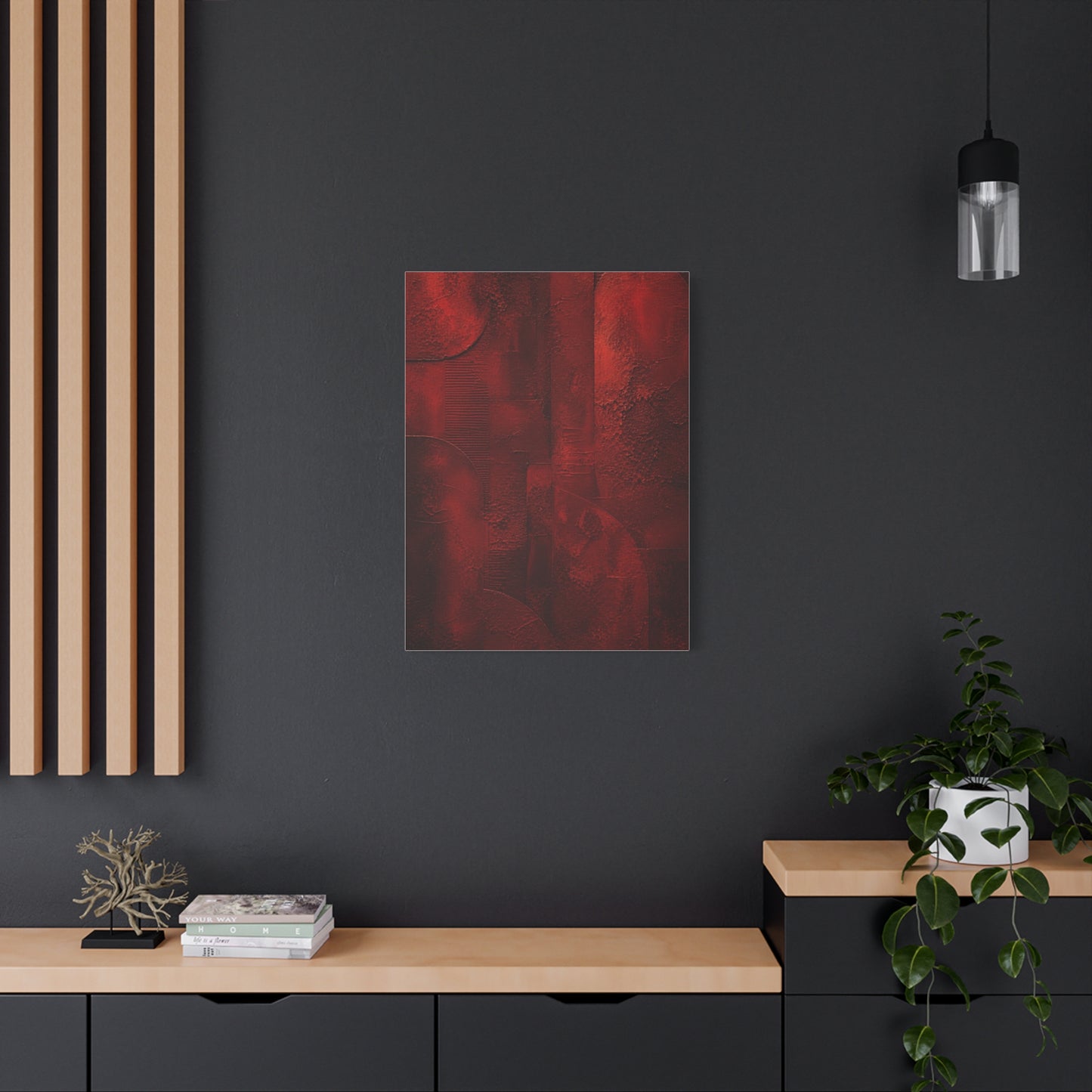 Sculptural Red Plaster Geometry Wall Art & Canvas Print