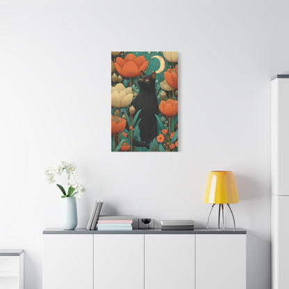 Folk Black Cat Garden Wall Art & Canvas Print