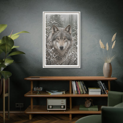 Snow Forest Gray Wolf Framed Portrait Wall Art & Canvas Print