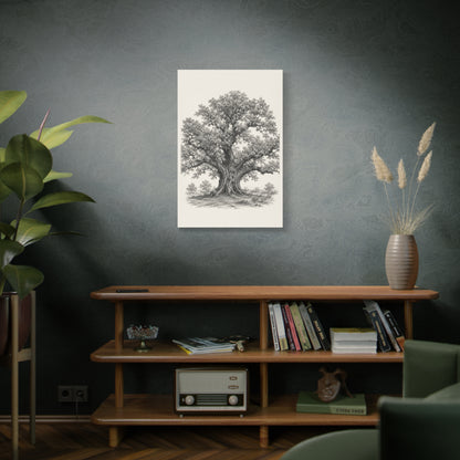 Detailed Engraved Oak Study Trees Wall Art & Canvas Print