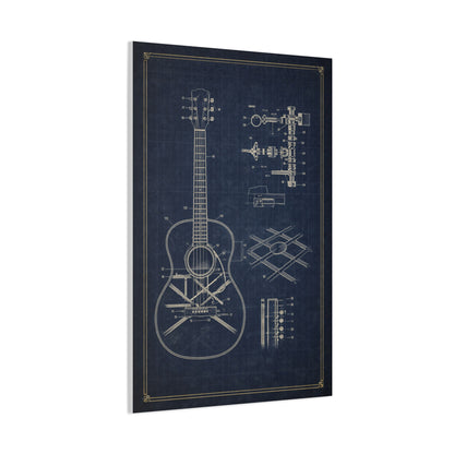 Acoustic Guitar Blueprint Study Wall Art & Canvas Print