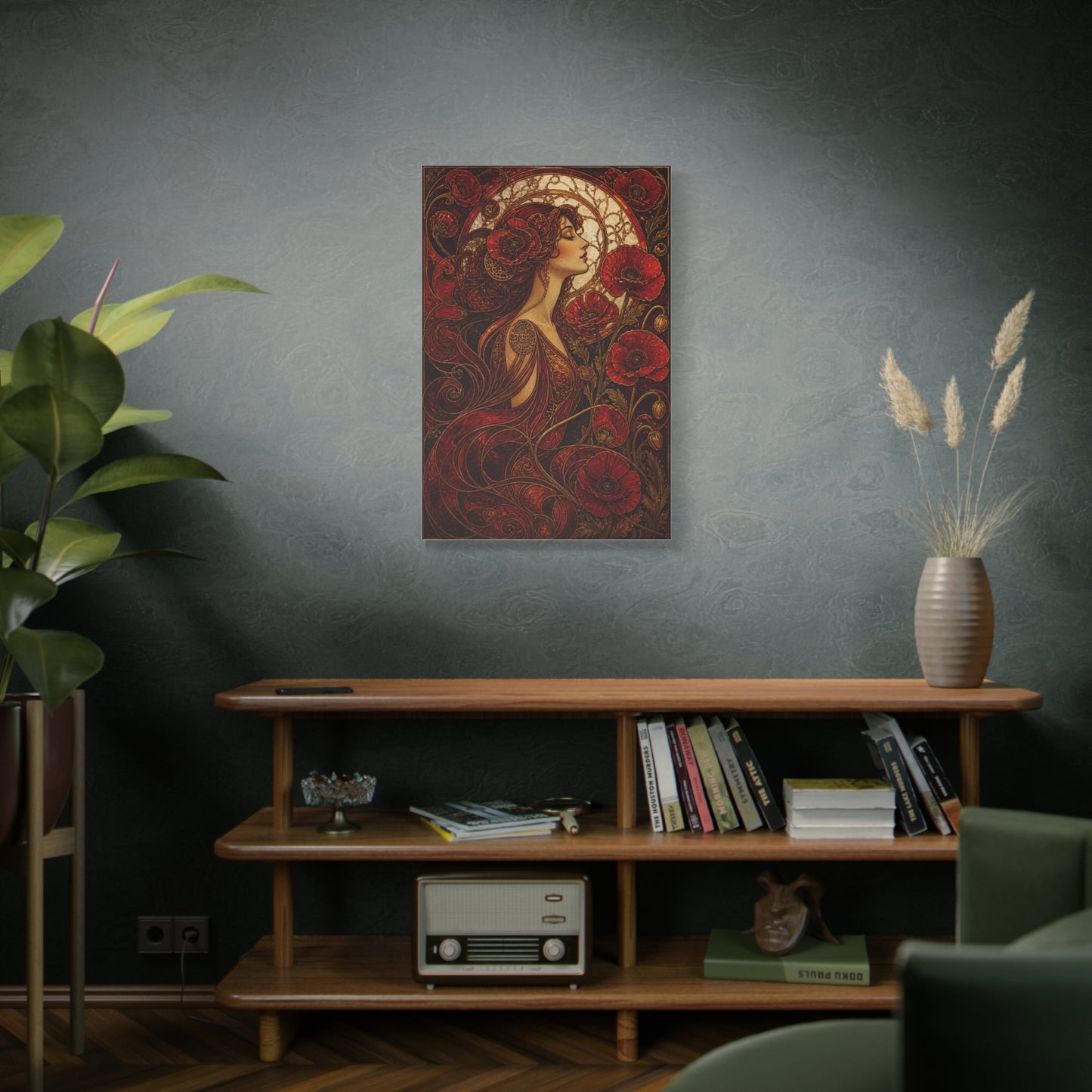 Red Art Nouveau Poppy Muse Wall Art & Canvas Print