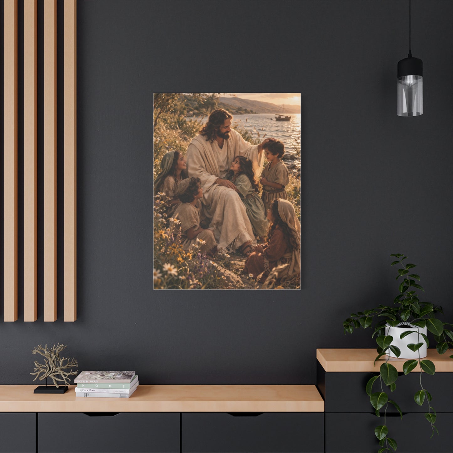 Jesus with Children Coastal Blessing Wall Art & Canvas Print