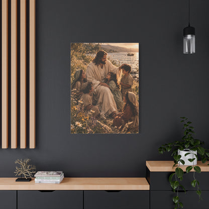 Jesus with Children Coastal Blessing Wall Art & Canvas Print