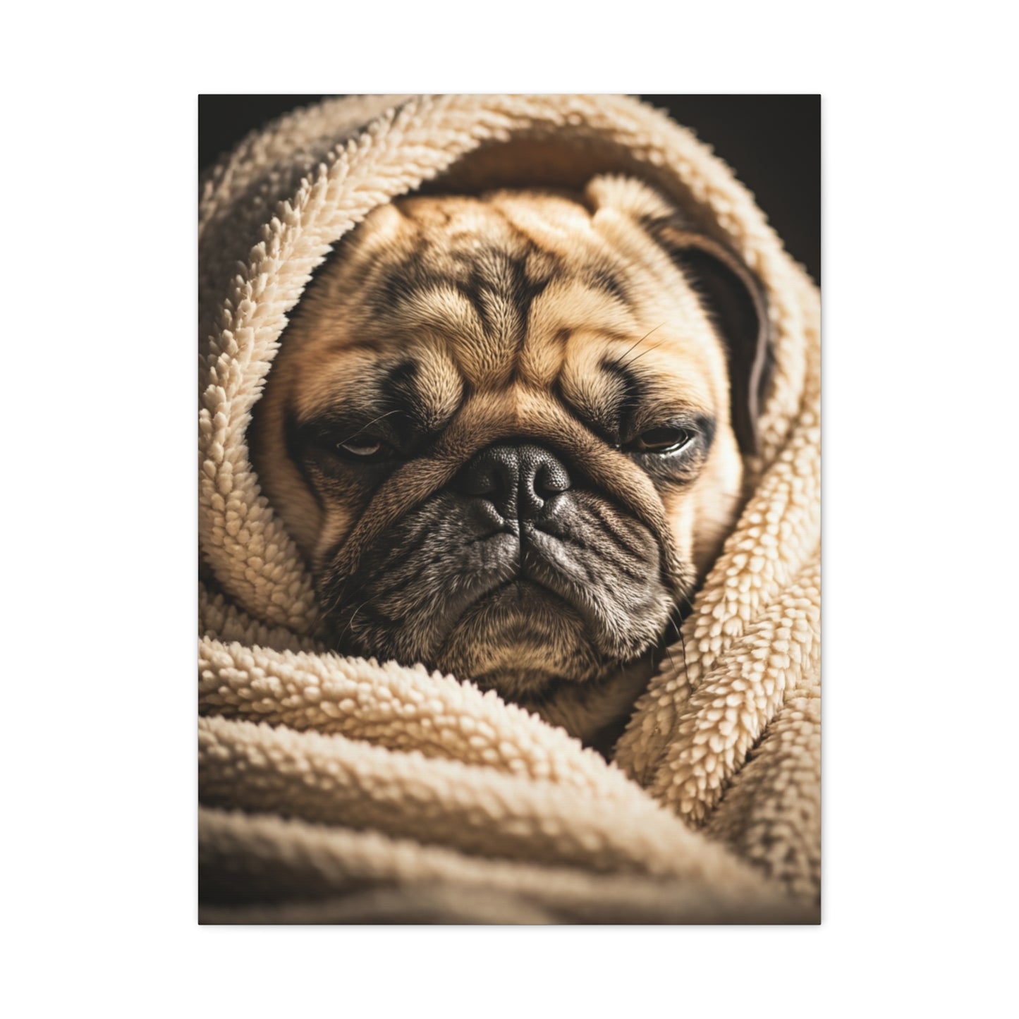 Wrapped in Warmth Pug Wall Art & Canvas Print