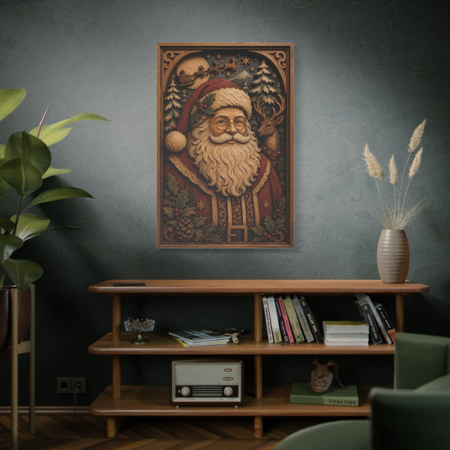 Layered Wooden Santa Relief Wall Art & Canvas Print
