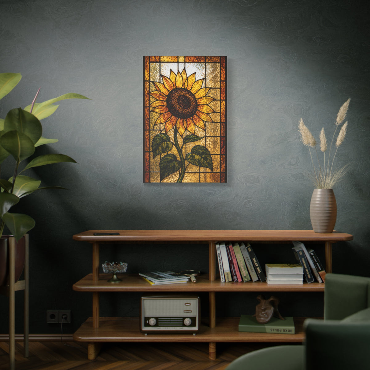 Classic Stained Glass Sunflower Panel Wall Art & Canvas Print