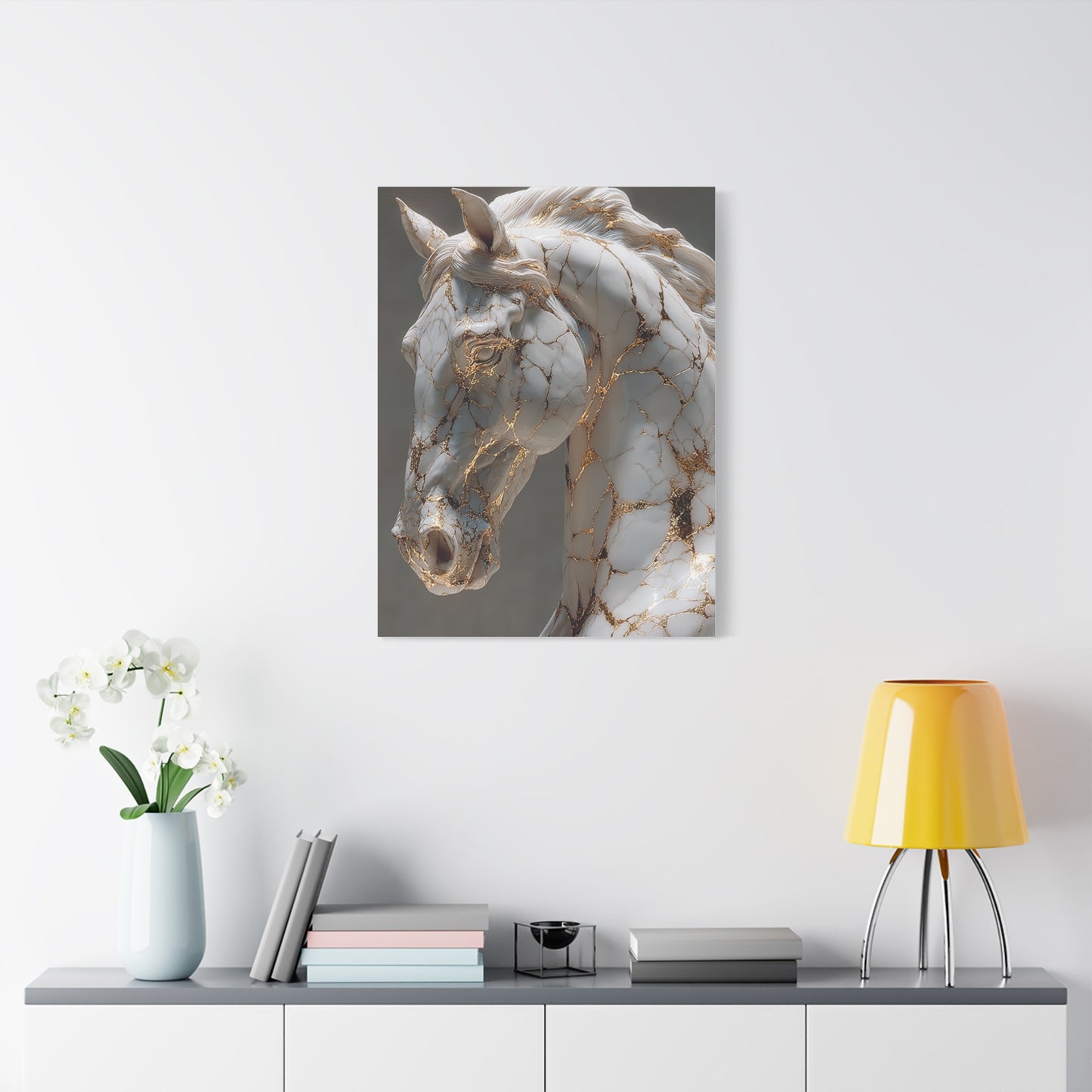 Marble Kintsugi Horse Sculpture Wall Art & Canvas Print